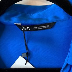 Zara BRAND NEW electric blue silk blouse